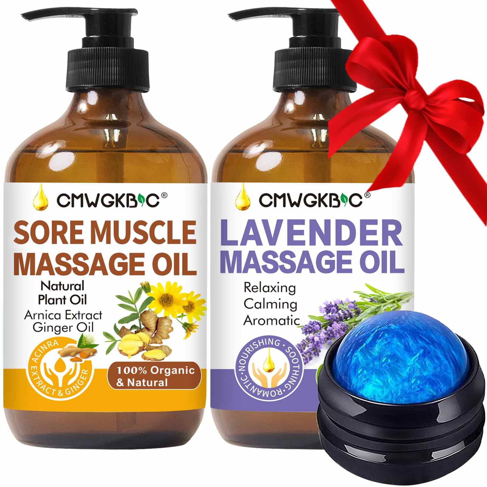 Christmas Gifts for Men,Stocking Stuffers for Women,Massage Oil for Massage Therapy,Lymphatic Drainage-Ginger Oil Sore Muscle Arnica Oil &Lavender Oil Relaxing Massage Oils for Date Night,Massage Ball