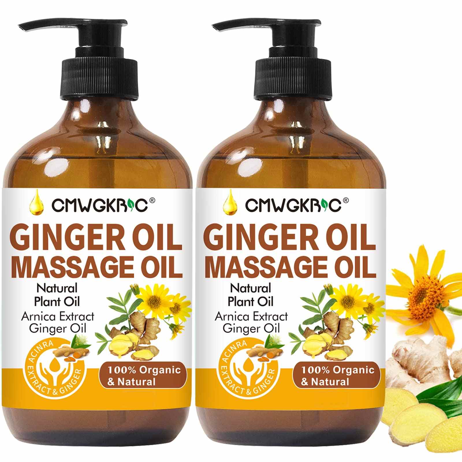 CMWGKBC 2 Pack Ginger Oil Lymphatic Drainage Massage,Belly Drainage Ginger Oil-Warming Tired Sore Muscle Ginger Massage Oils With Natural Arnica Extract,Grapeseed Oil,Vitamin E Massage Oil for Massage Therapy